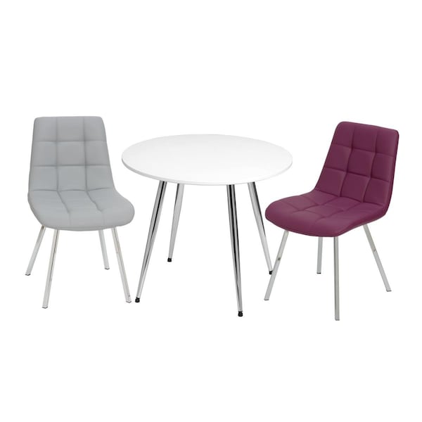 Gift Mark Mid-Century Modern Round Kids White Table with Grey & Purple Arm Chairs T3081GP - main